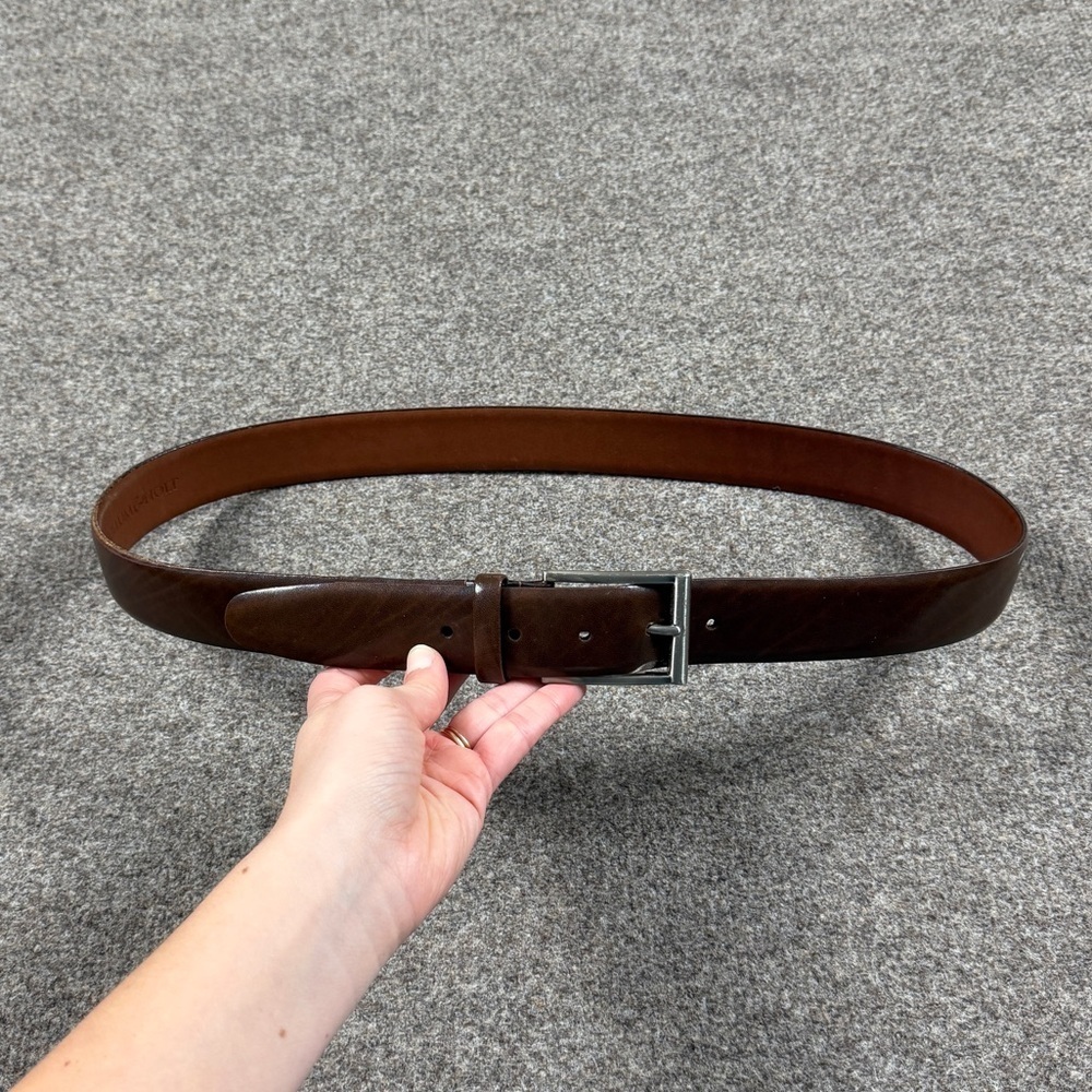 Fullum & Holt Brown Genuine Leather Belt Mens Size 36 Silver Toned Square Buckle - Picture 7 of 11